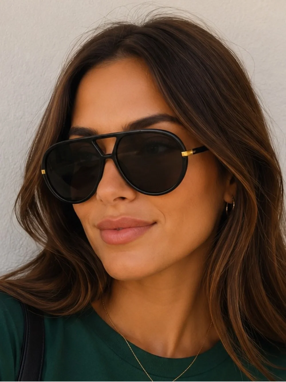 New Black Oversized Aviator Sunglasses with Gold Accents